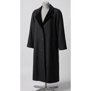 Vtg Forecaster of Boston Womens Sz 12 Black Longe Wool Coat Velvet Cuffs Collar